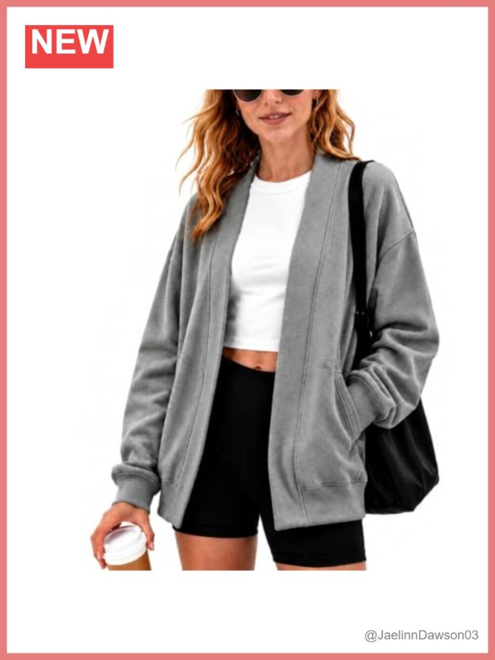 Oversized Cotton Open Front Sweatshirt Cardigan Pockets Loose Athleisure